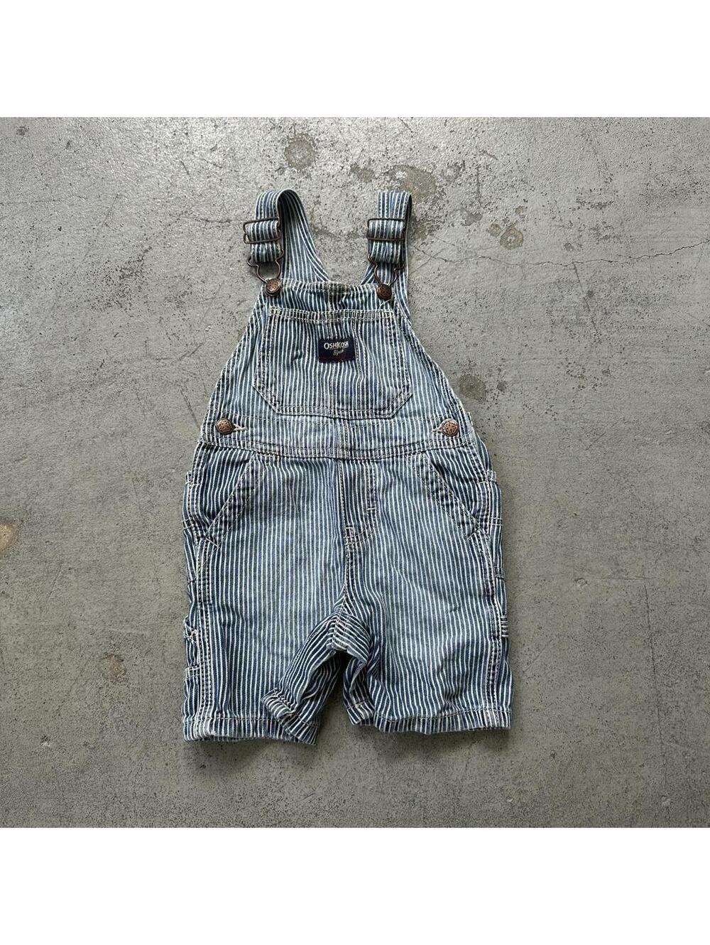Infant Y2K Osh Kosh Pin Stripe Denim Overalls Short Overalls